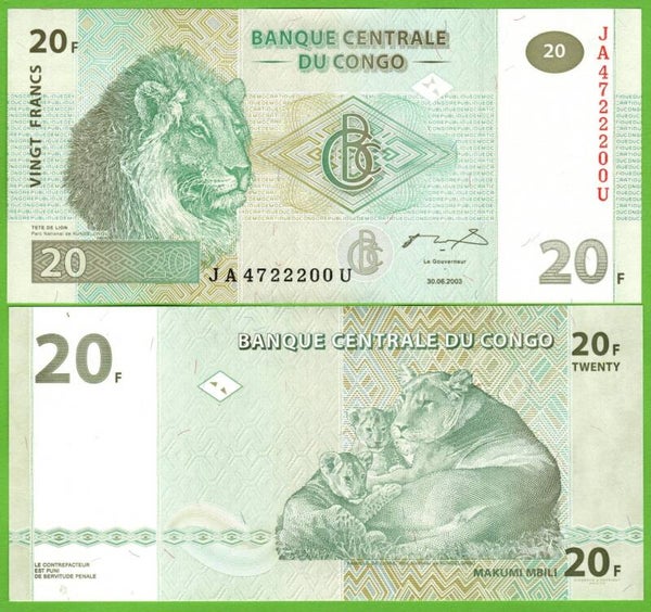 Congo 20 Francs 2003, P-94 Unc