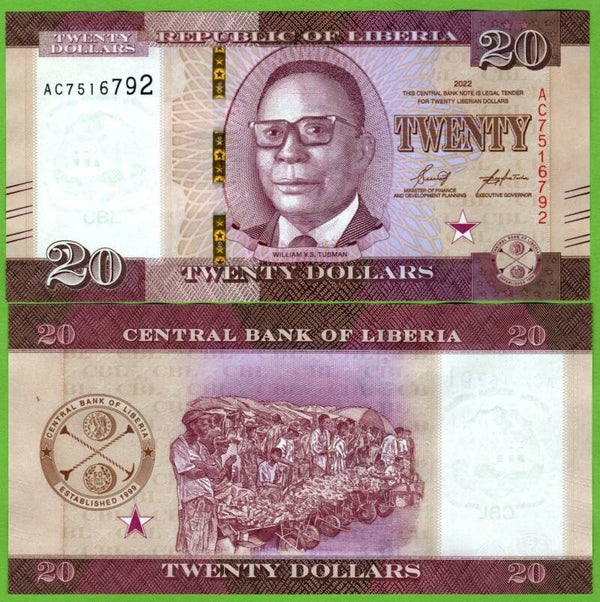 Liberia 20 Dollar 2022 P-w39 Unc