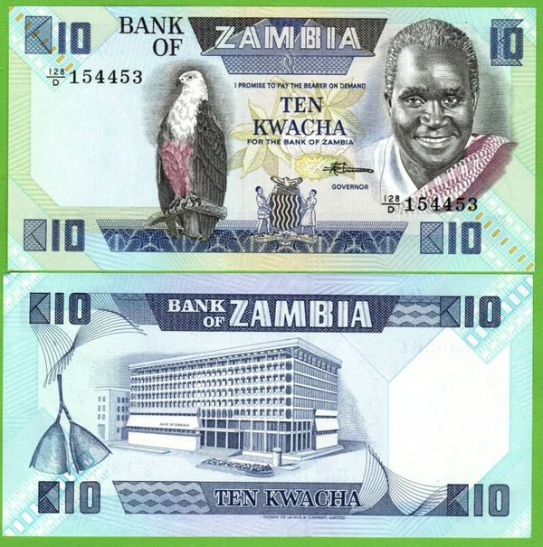 Zambia 10 Kwachas 1988, P-26b Unc