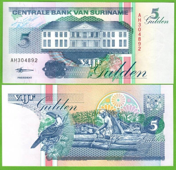 Suriname 5 Gulden 1998, P-136 Unc
