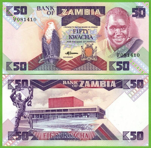 Zambia 50 Kwachas 1988, P-25b Unc