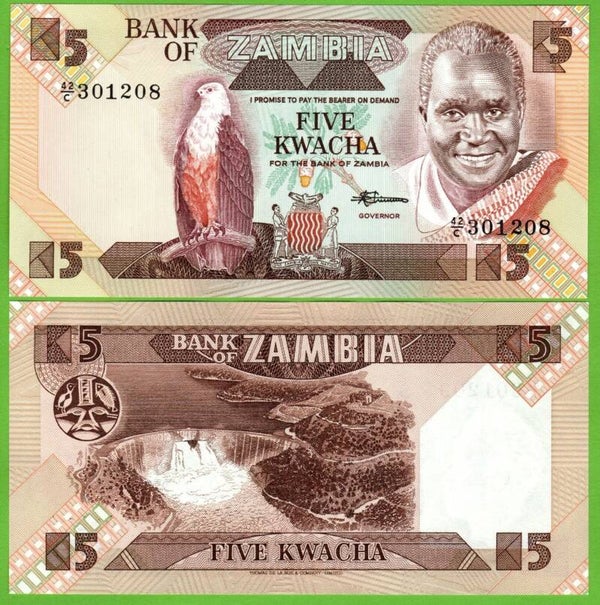 Zambia 5 Kwachas 1988, P-25b Unc