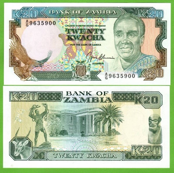Zambia 20 Kwachas 1991, P-32a Unc