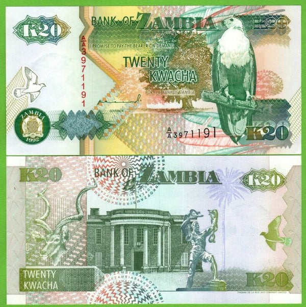 Zambia 20 Kwachas 1992, P-36 Unc