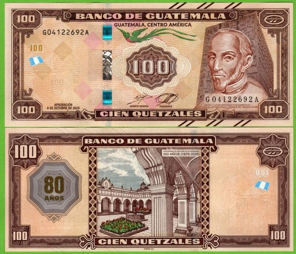 Guatemala 100 Quetzales 2025, P-w130 Unc