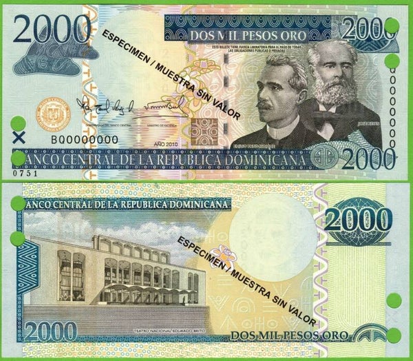 Republica Dominicana 2000 pesos 2010, P-181c Specimen Unc