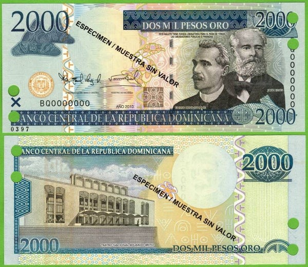 Republica Dominicana 2000 pesos 2010, P-181c Specimen Unc