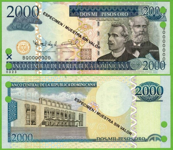 Republica Dominicana 2000 pesos 2010, P-181c Specimen Unc