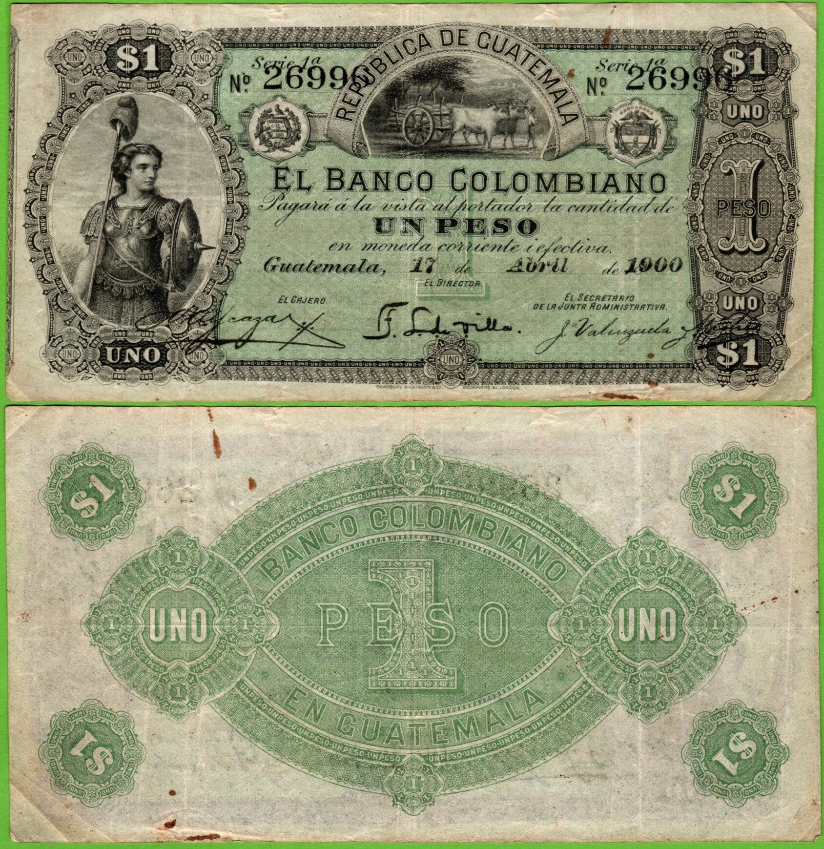 Guatemala 1 peso 1900, P-s121 XF