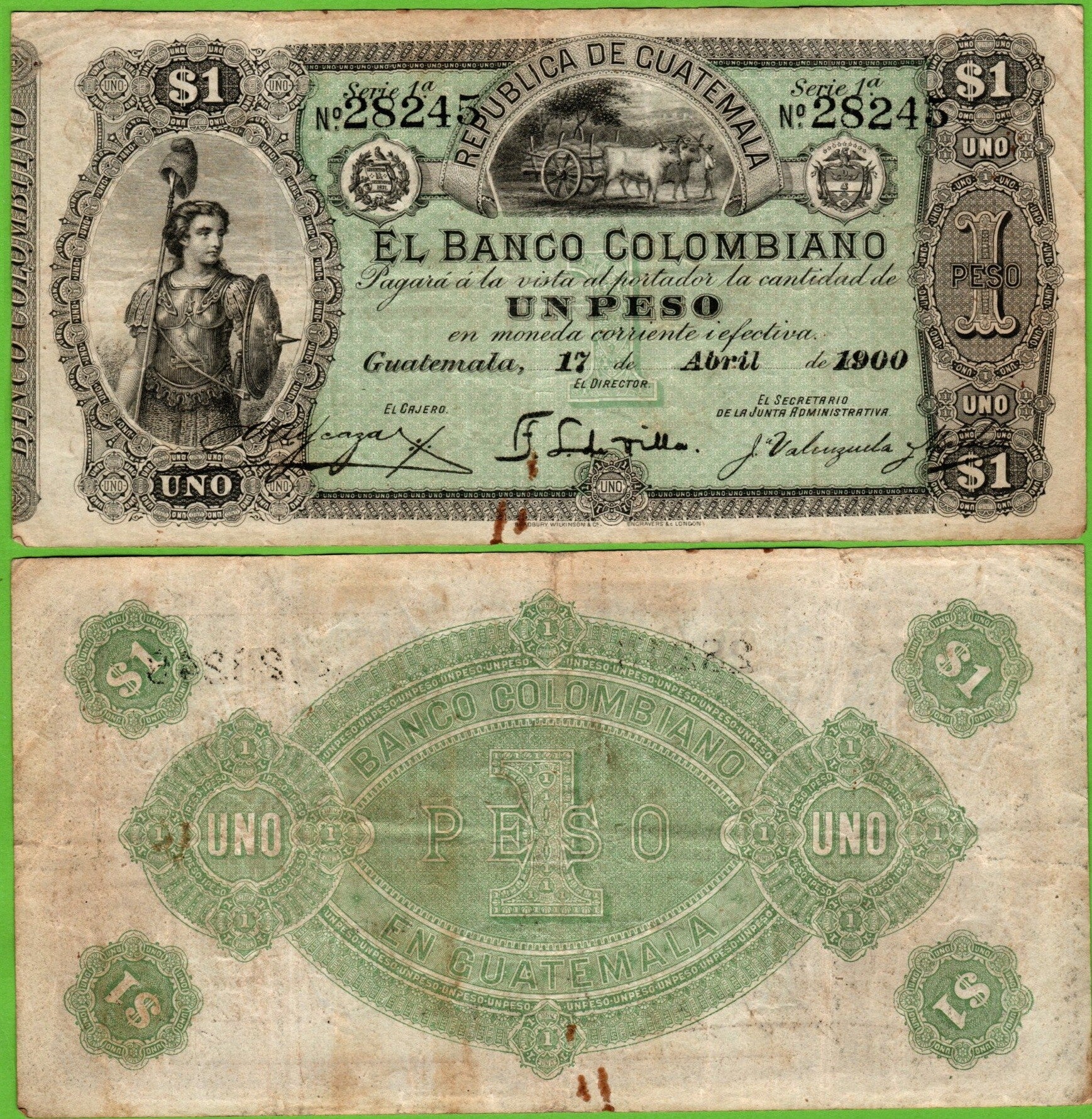 Guatemala 1 peso 1900, P-s121 vf