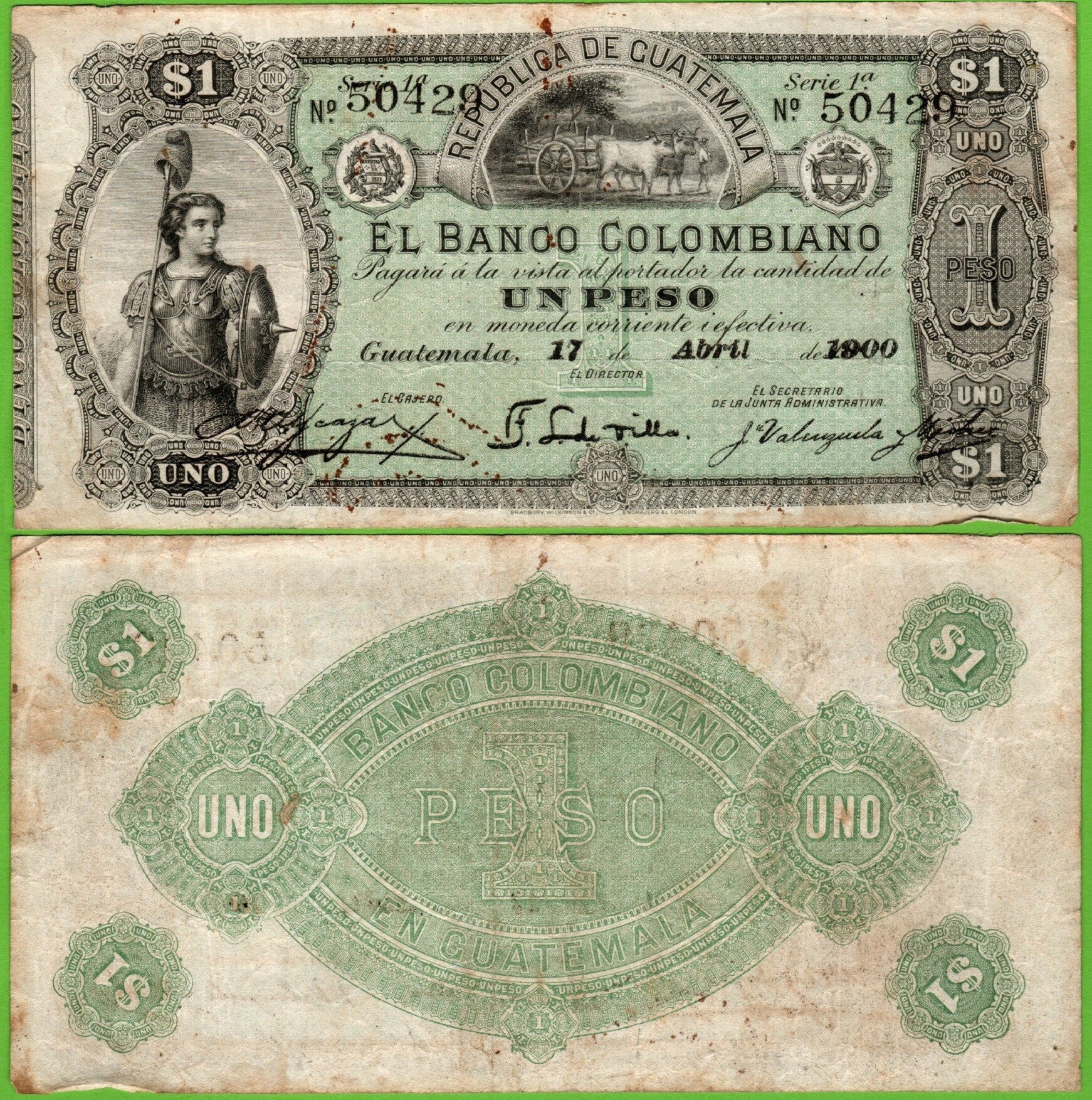 Guatemala 1 peso 1900, P-s121 vf