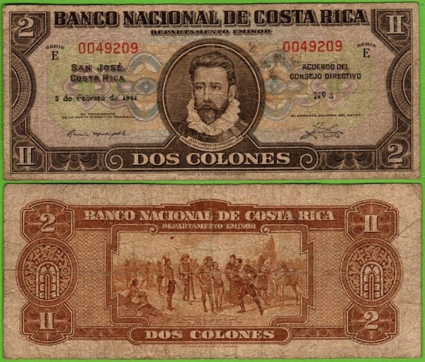 Costa Rica 2 Colones 1941, P- 201a PRefix-F VF