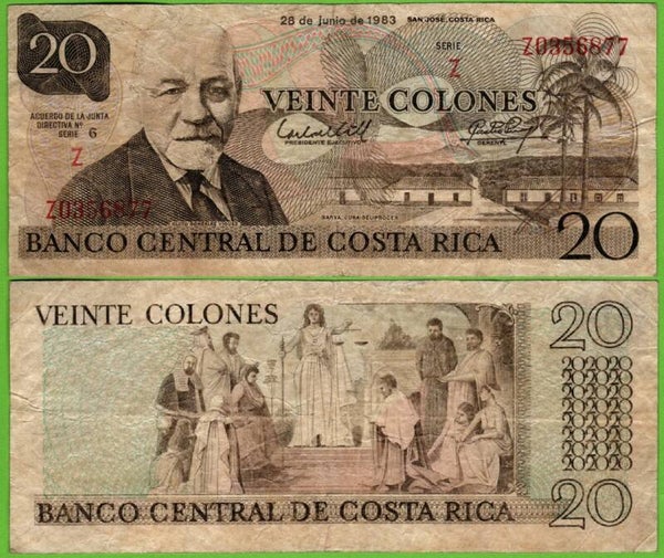 Costa Rica 20 Colones 1983, P-252a Prefix-Z Fina
