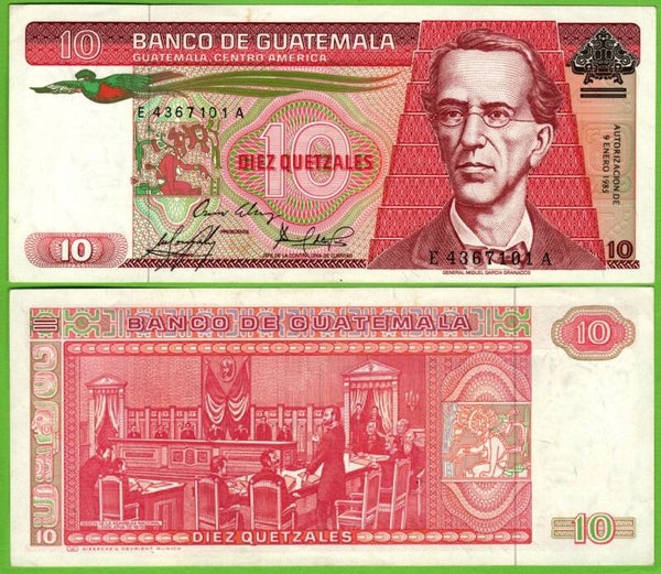 Guatemala 10 Quetzales 1985, P-68 Aunc