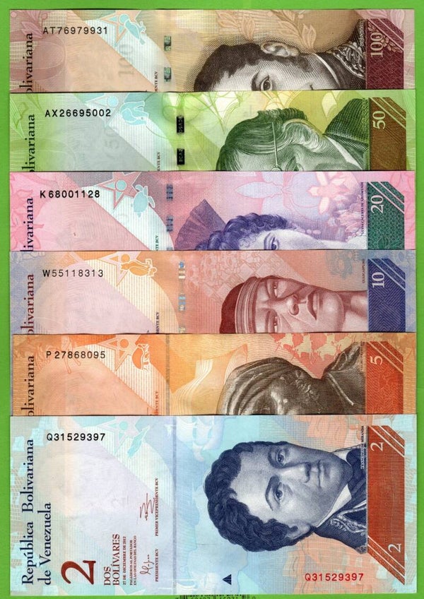 Venezula Set 6 Pcs 2,5,10,20,50,100 Bolivar Fuert 2007 Unc