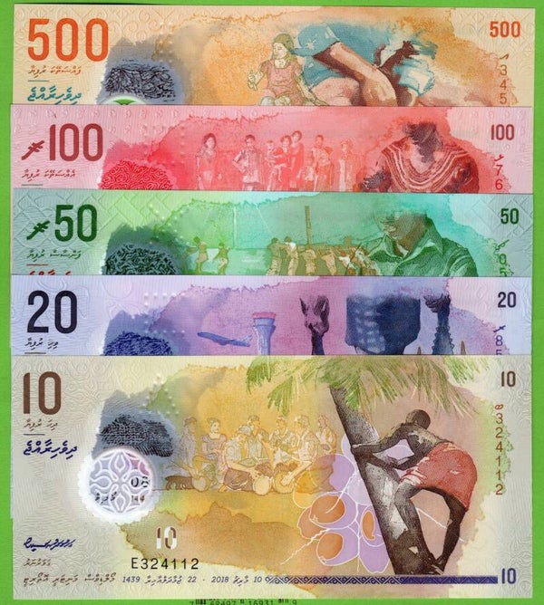 Maldivas Set 5 Pcs 10,20,50,100,500 Rufiyaa Unc