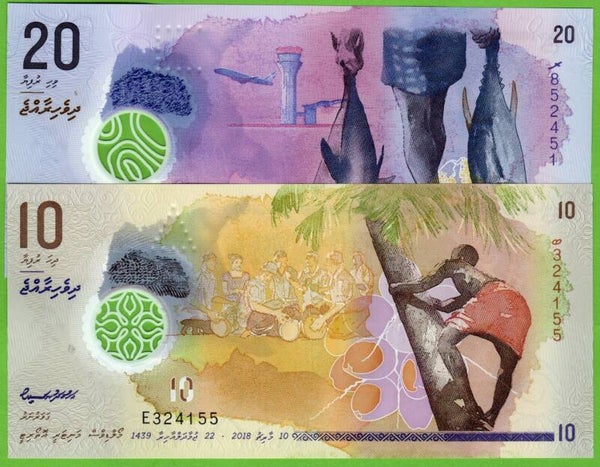 Maldivas Set 2 Pcs 10,20 Rufiyaa Unc