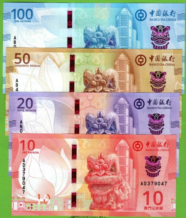 Macau Set 4 Pcs 10,20,50,100 Patacas 2020 Unc