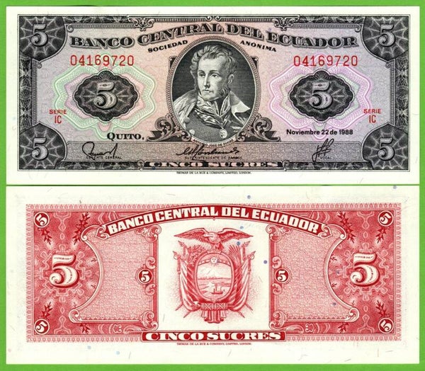 Ecuador 5 Sucres 1988, P-113d.2.3 Prefix-IC Unc