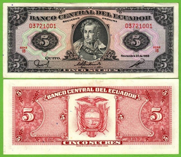 Ecuador 5 Sucres 1988, P-113d.2.2b PRefix-IB Aunc