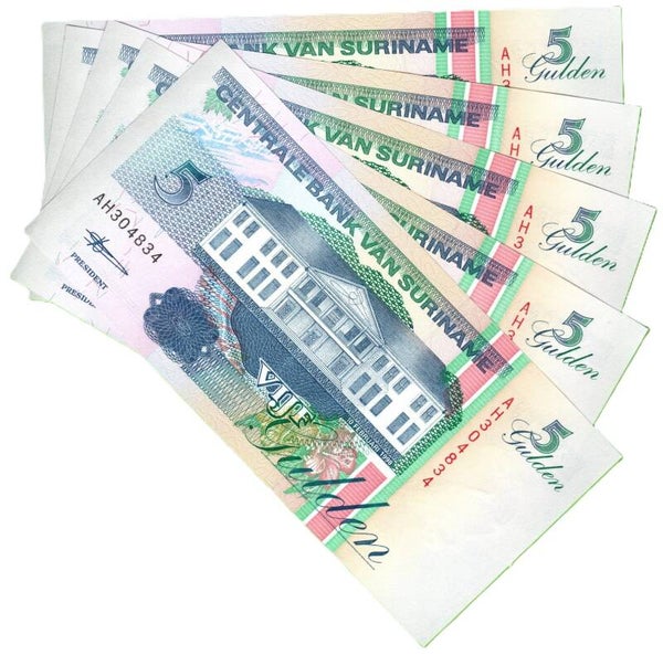 Suriname 5 Gulden 1998, P-136 Lote 5 Pcs Unc