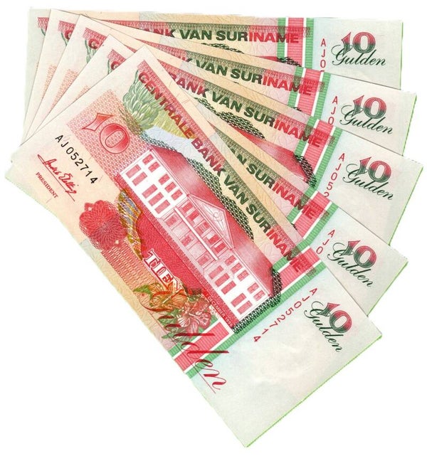 Suriname 10 Gulden 1998, P-137 Lote 5 Pcs Unc