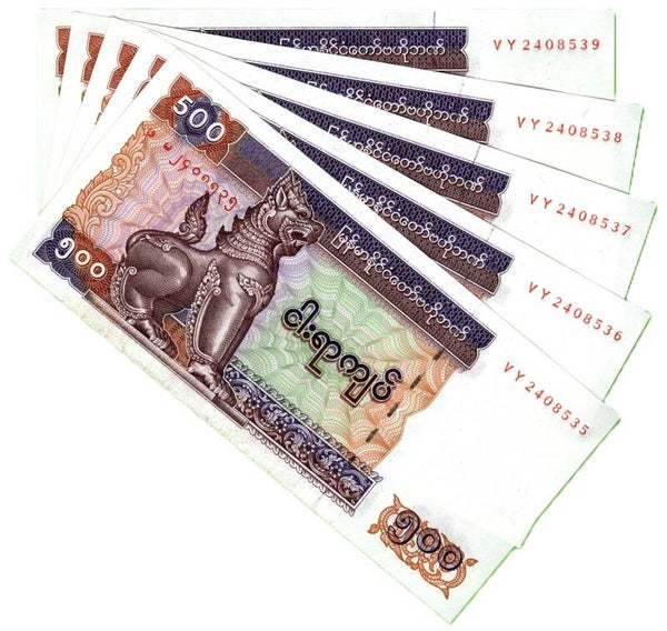 Myammar 500 Kyats 2004, P-79 Lote 5 Pcs Unc