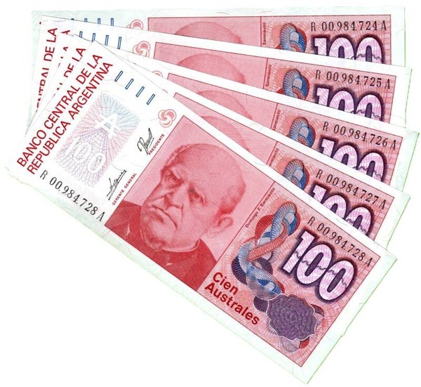 Argentina 100 Australes 1985, P-327a PRefix-A Replezement Lote 5 Pcs Unc