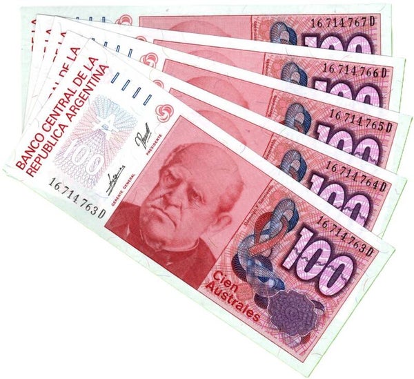 Argentina 100 Australes 1985, P-327c Lote 5 Pcs Unc
