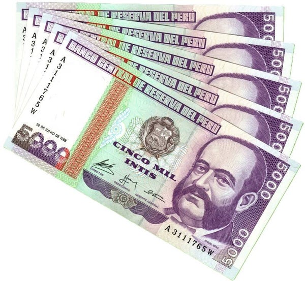 Peru 5000 Intis 1988, P-137 Lote  5 Pcs Unc