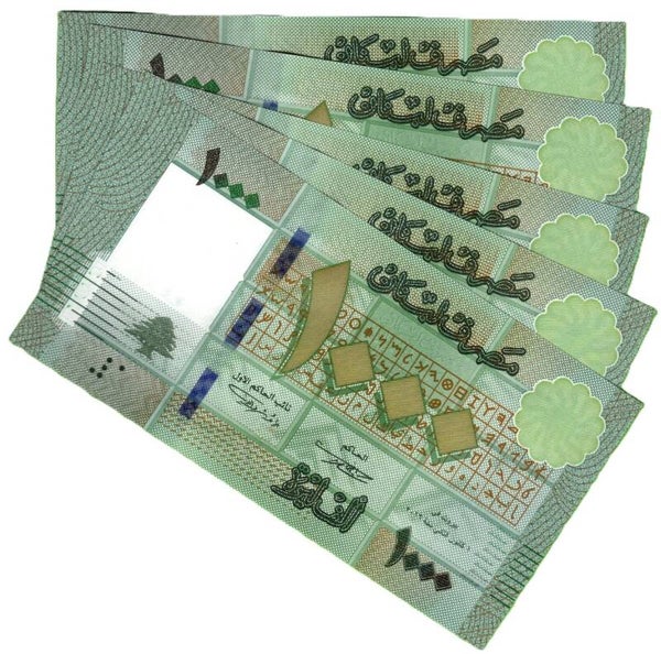 Libano 1000 Livres 2014, P-90 Lote 5 Pcs  Unc