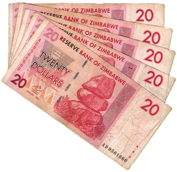 Zimbadwe 20 Dollar 2007, P-68 Lote 5 Pcs