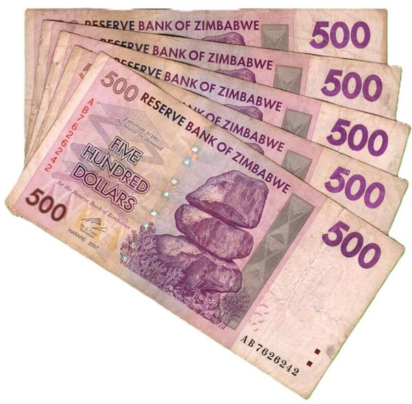 Zimbadwe 500 Dollar 2007, P-70  Lote 5 Pcs Circ