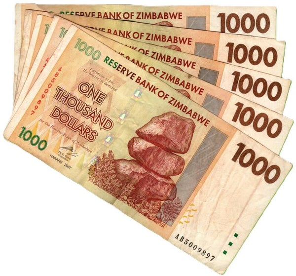 Zimbadwe 1000 Dollar 2007, P-71 Lote 5 Pcs