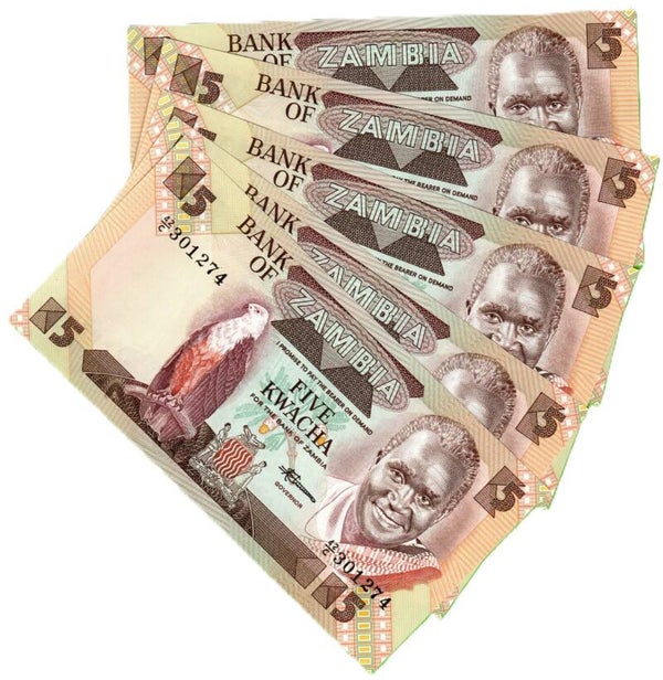 Zambia 5 Kwachas 1988, P-25b Lote 5 Pcs Unc