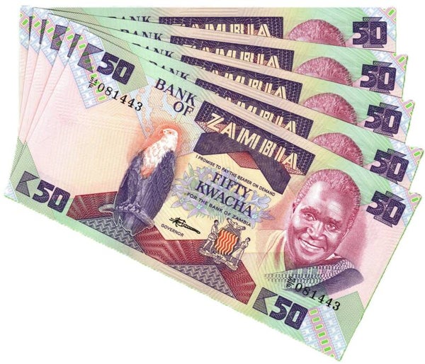 Zambia 50 Kwachas 1988, P-25b Lote 5 Pcs Unc