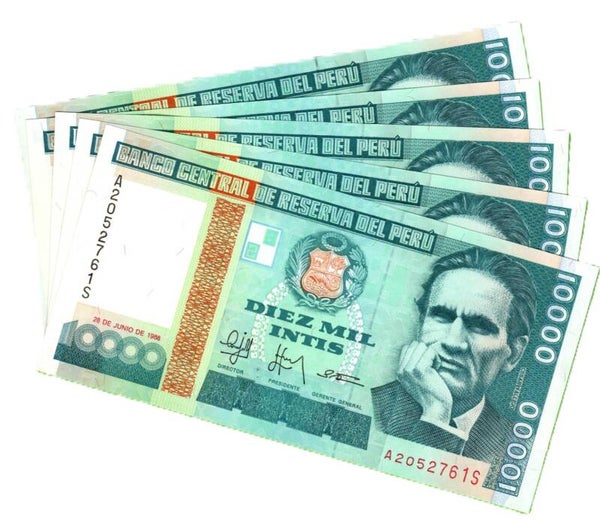 Peru 10,000 Intis 1988, P-140 Lote 5 Pcs Unc