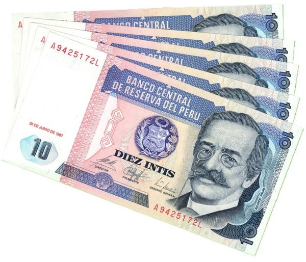 Peru 10 Intis 1987, P-129 Lote 5 Pcs Unc