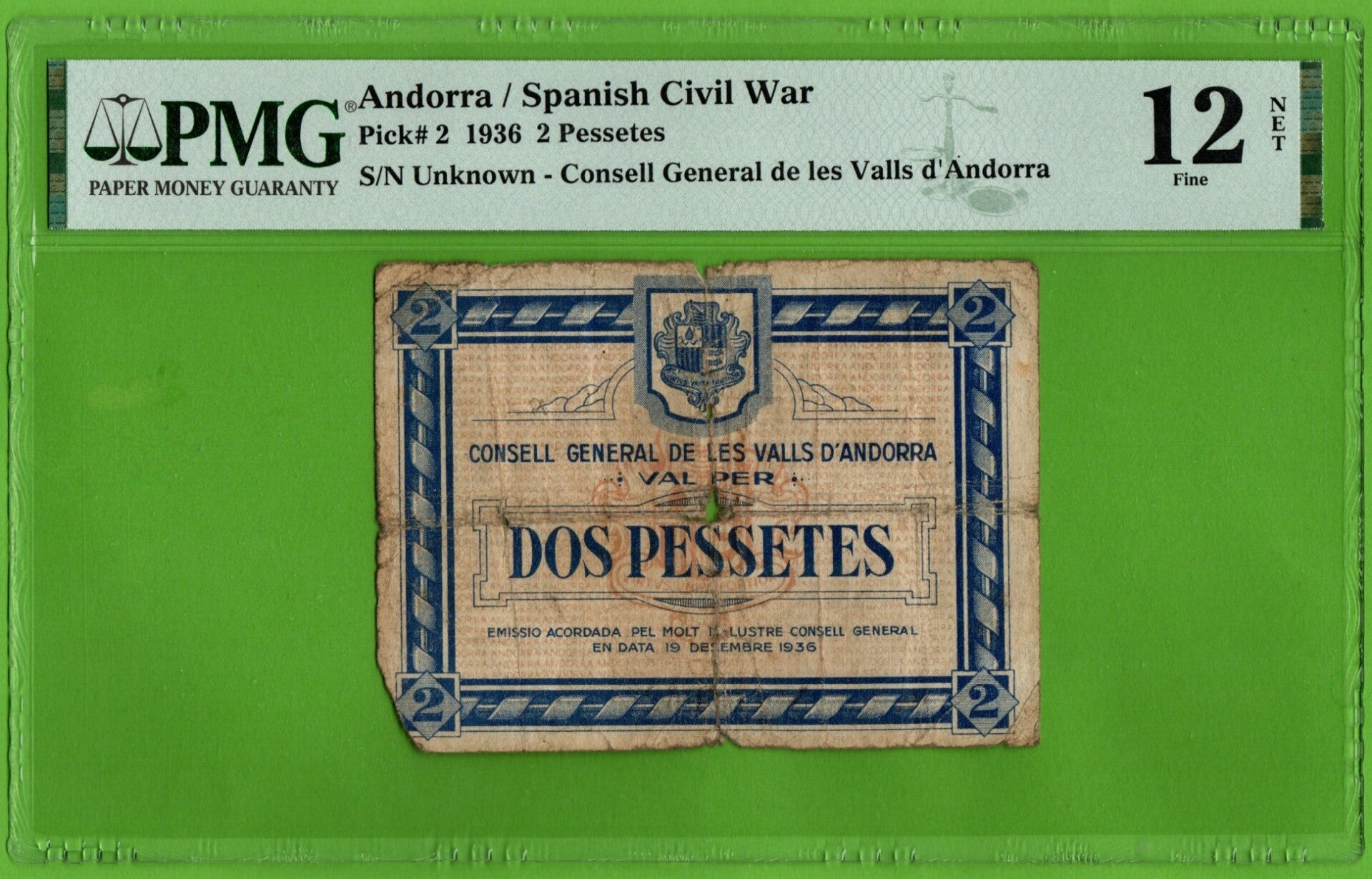 Andorra 2 Pessttes 1936, P-2 Circ PMG12 RARO