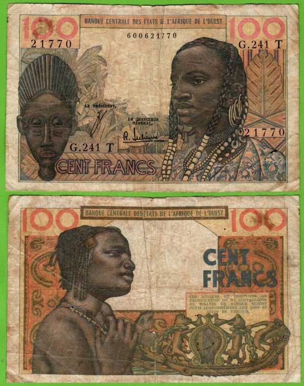 Estados Del Africa Del Oeste 100 Francs 1965, P-801Te vf