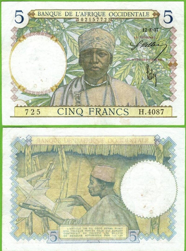 Africa Occidental 5 Francs 1934, P-21 Au