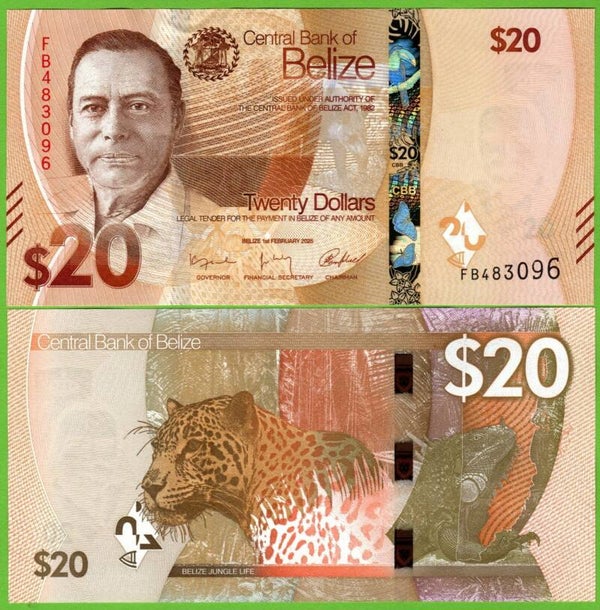 Belize 20 Dollar 2025, P-w76 Unc