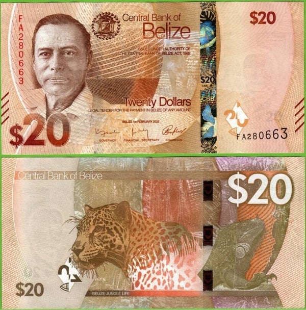 Belize 20 Dollar 2025, P-w76 xf