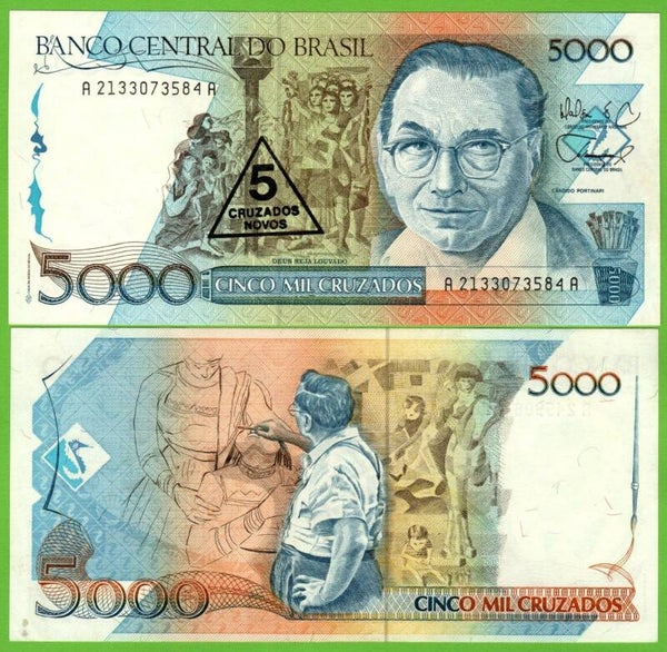 Brazil 5 Cruzados Novos 1989, P-217a Unc