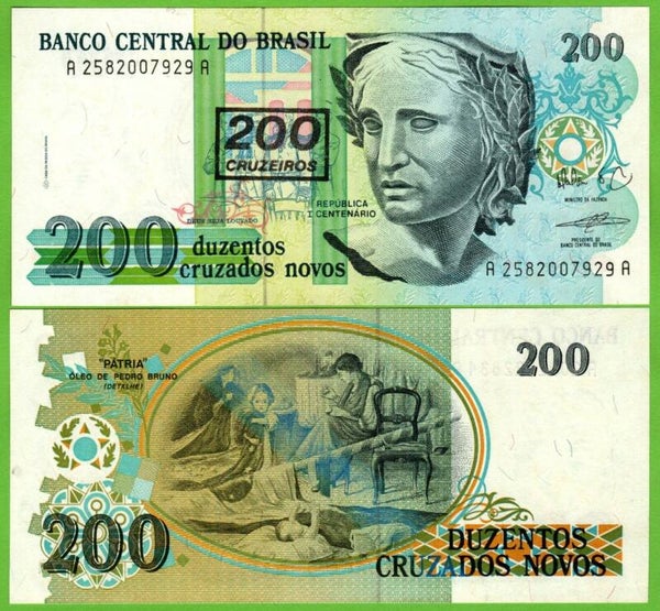 Brazil 200 Cruzeiros 1989, P-225b Unc