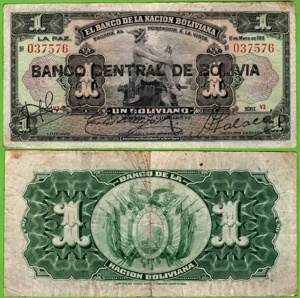 Bolivia 1 Boliviano 1929 P-112 (3) vf