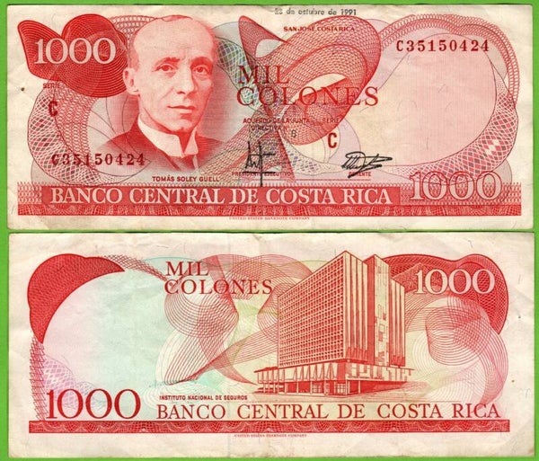 Costa Rica 1000 Colones 1991, P-259a Fina