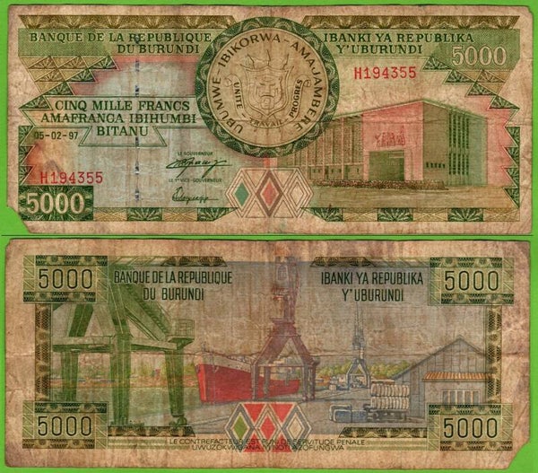Burundi 5000 Francs 1997, P-40 Circ Raro