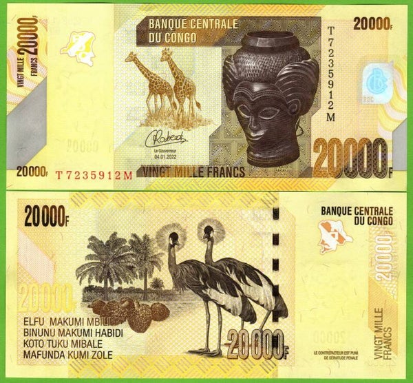 Congo 20,000 Francs 2022, P-104 Unc
