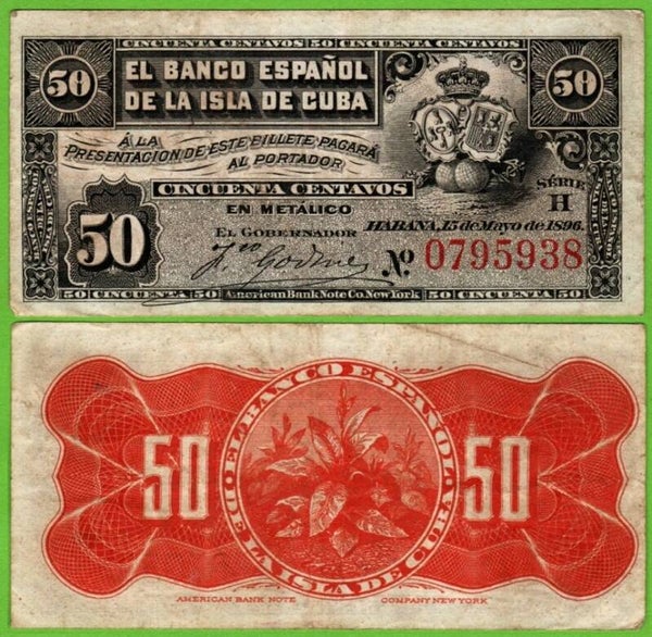 Cuba 50 Centavos 1896, P-46a XF